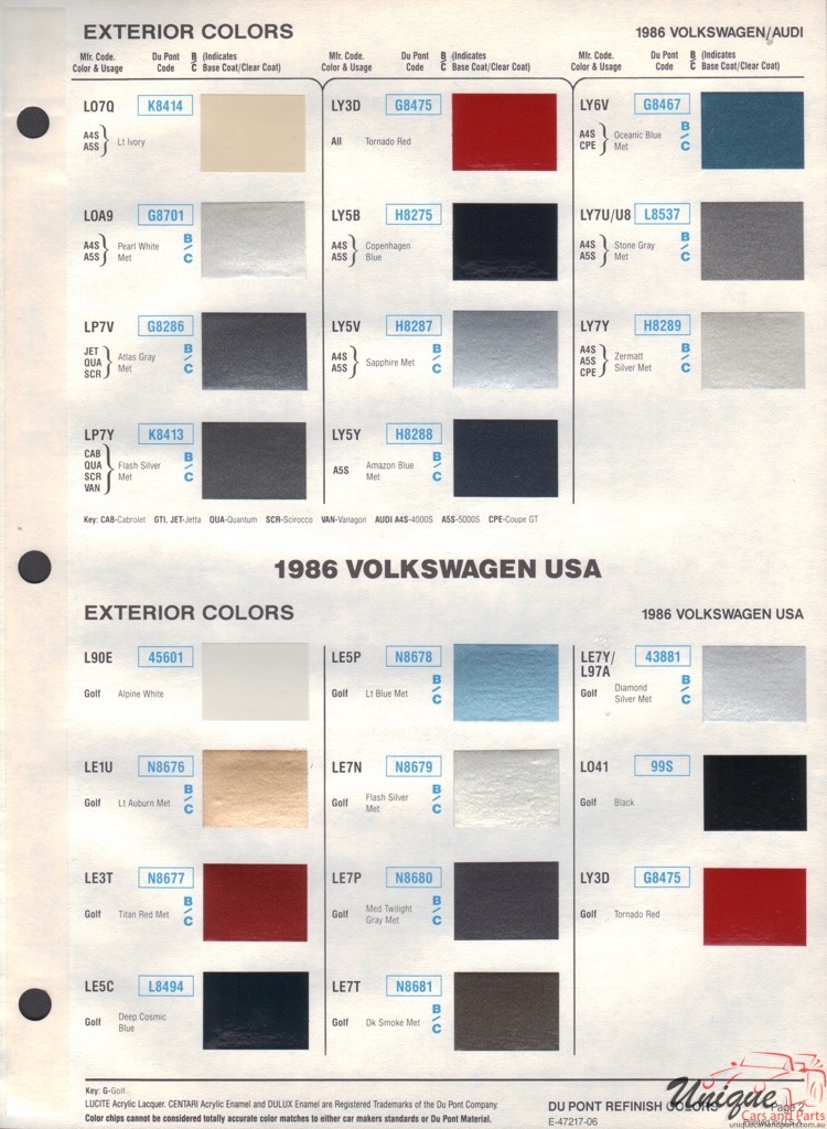1986 Volkswagen Paint Charts DuPont 2